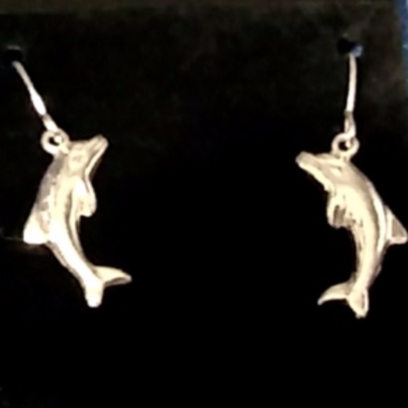 Sterling Silver Dangling Dolphin Earrings - Picture 2 of 4